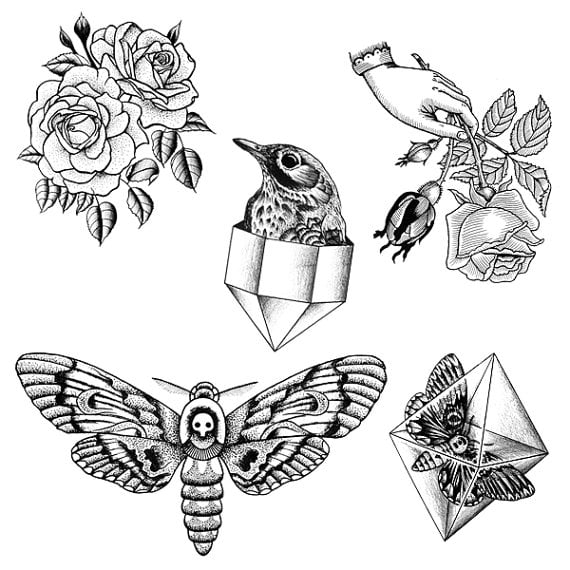 Tattify Hand Drawn Nature Temporary Tattoos Pearlescent (Set of 10