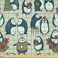 thumbnail image 2 of Ambesonne Christmas Fabric by the Yard Microfiber, Grunge Penguins Boxes, 5 Yards, Navy Blue White Umber, 2 of 2