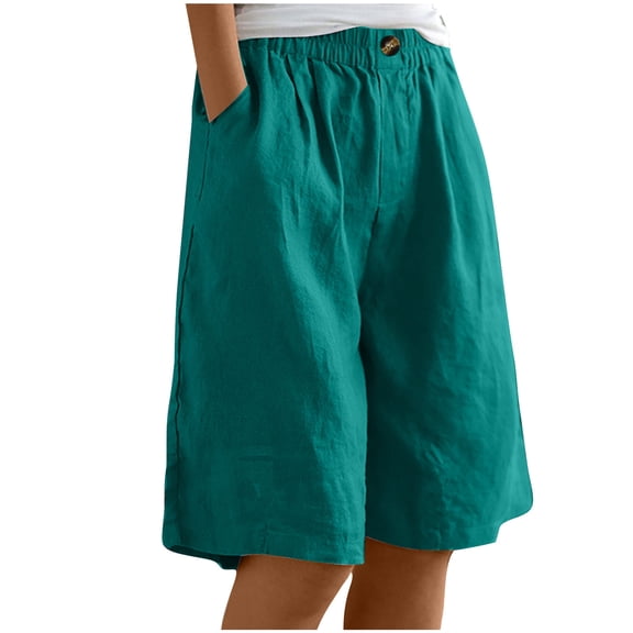 UAMVSH Bermuda Shorts for Women Cotton Linen Elastic Waist Long Shorts Knee Length Casual Lightweight Summer Lounge Shorts