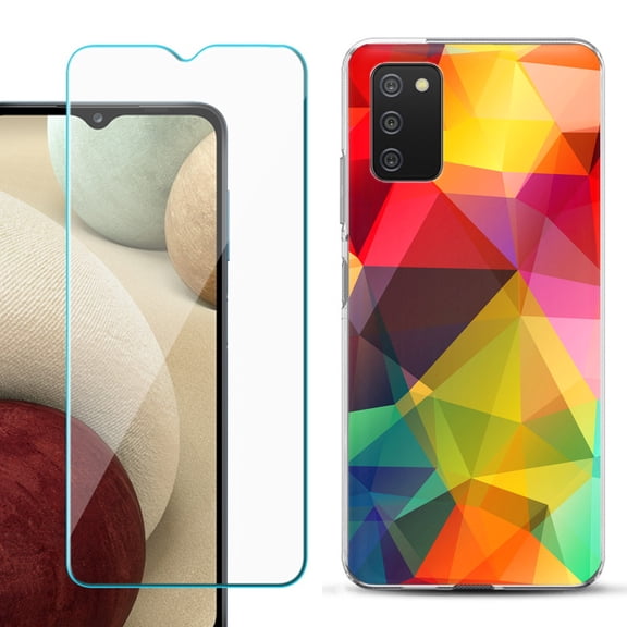 Slim-Fit TPU Fashion Phone Case for Samsung Galaxy A03s, with Tempered Glass Screen Protector, by OneToughShield ® - Polygon