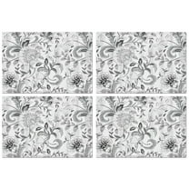 Gray Pioneer Flower Pattern Summer Placemats Table Placemats Set Of 4-Linen Kitchen Washable Placemats Table Mats 11.8"x17.7" Non-Slip Heat Resistant