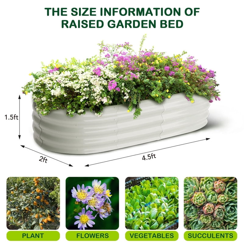 Towallmark 4.5x2x1.5FT Set of 2 Raised Garden Bed, Galvanized Outdoor Planter Box with Open Base Safety Edge, for Vegetables Flowers Ground Planting, Includes Glove