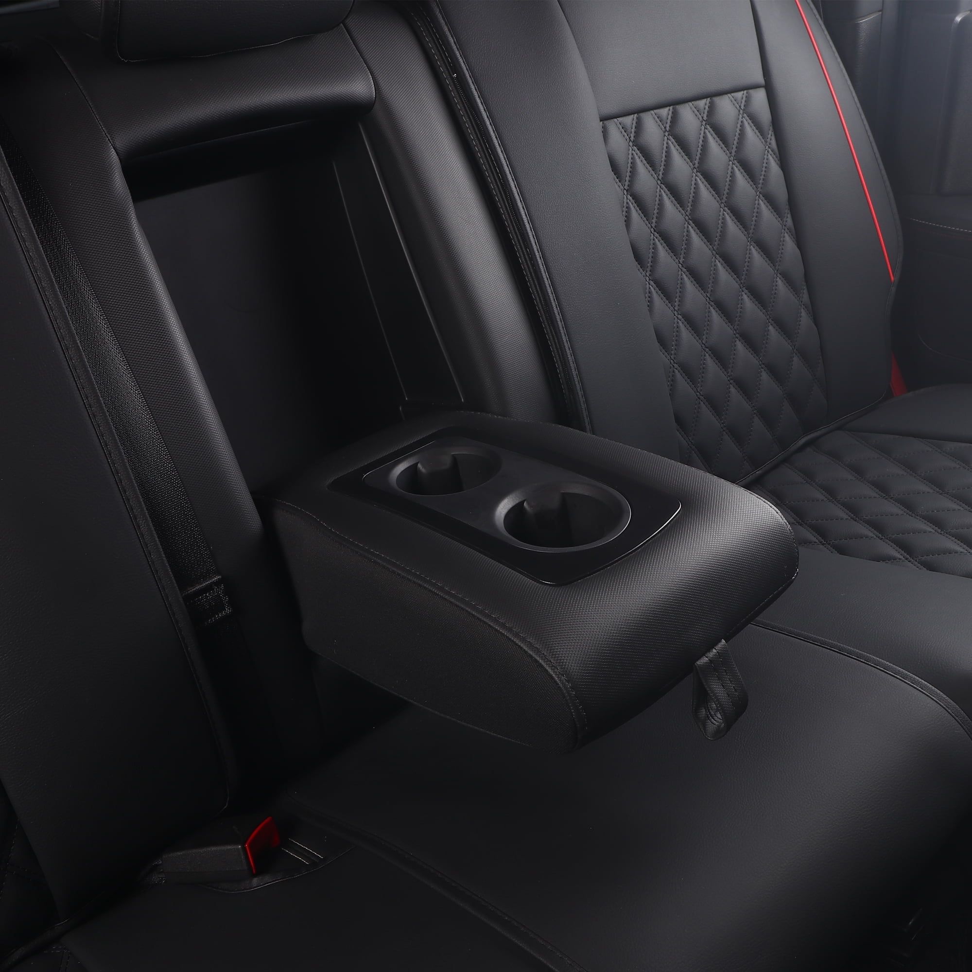 JOJOBAY Car Seat Covers for Dodge Ram,Fit 2009-2026 1500/2500/3500 HD Pick-up Truck,Crew,Regular,Quad,Mega Cab,Waterproof Synthetic Leather Seat Covers(5PCS-Full Set,Black-Red)