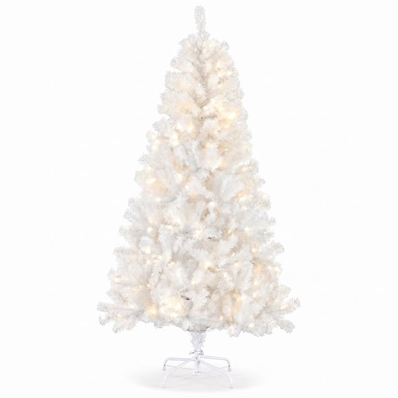 JIOABL 6ft Pre-Lit Artificial Christmas Tree, Pre Strung LED Lights, Indoor Xmas Holiday Decor with Metal Stand, White