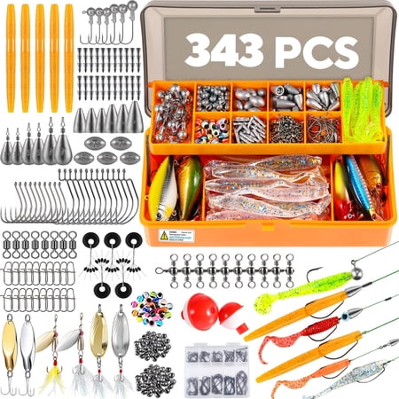 Multi-Size Fishing Lures Tackle Kit (343-407pcs) - Spinnerbaits/Crankbaits Set Christmas/Birthday Gift for Men