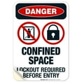 thumbnail image 1 of Confined Space Lockout Required Before Entry Sign, OSHA Danger Sign, 10x7 Vinyl Sticker, 1 of 1