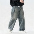 thumbnail image 6 of Wrtxtat Plus Size Denim Pants for Men Baggy Wide Leg Trousers with Pockets Stretchable Drawstrings Elastic Waist Jeans for Streetwear Dark Blue M, 6 of 7