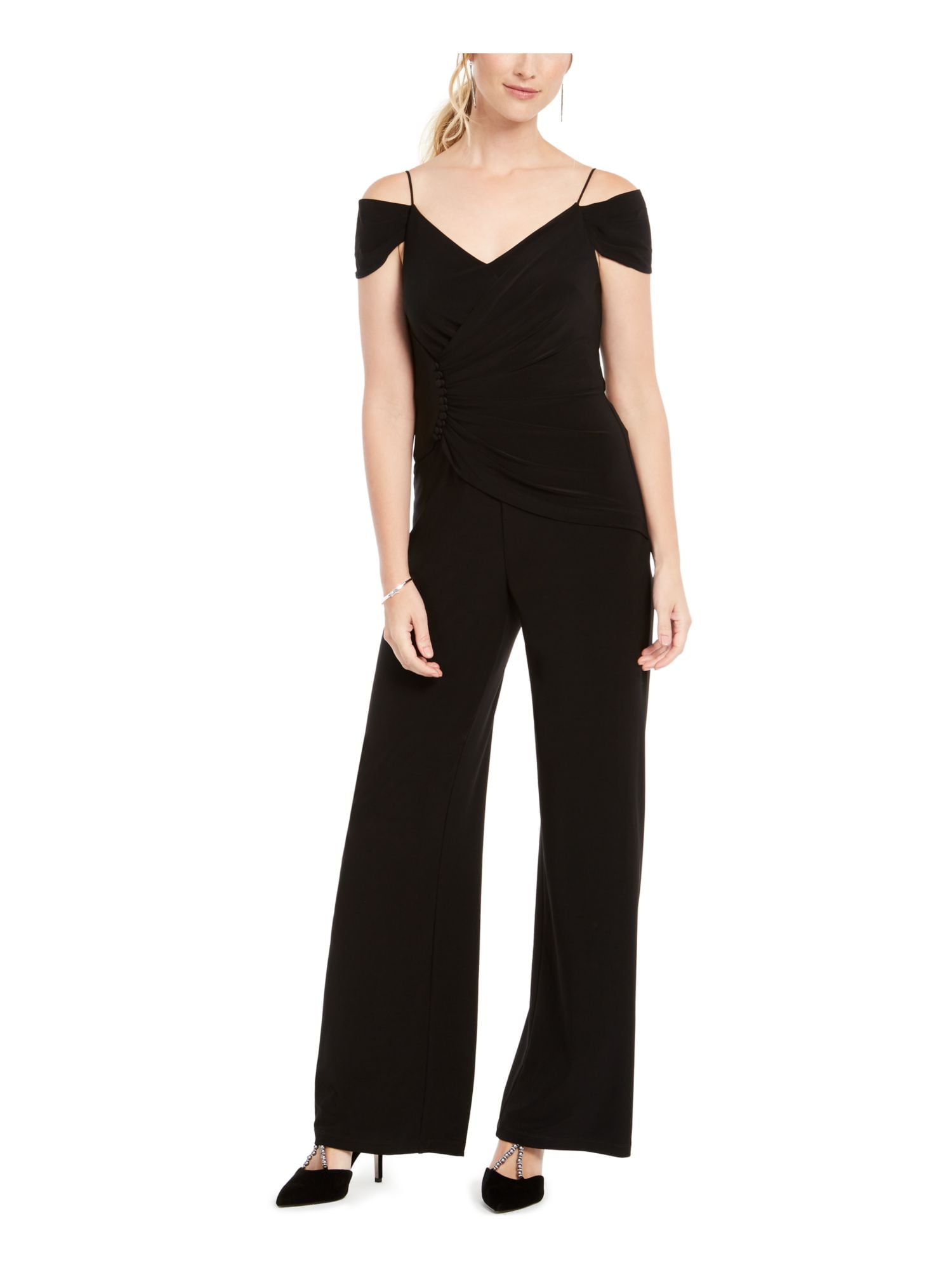 Adrianna Papell ADRIANNA PAPELL Womens Black Spaghetti Strap V Neck