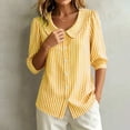 thumbnail image 5 of MORESEC Women Striped 3/4 Sleeve Button Down Blouse Collared Casual Loose Top for Summer Vacation Office Work Tee Shirts Travel Fashion Clothes, Yellow 2XL, 5 of 8