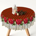 thumbnail image 3 of Nanqianyi Christmas Poinsettia Plaid Round Tablecloth,60 Inch,Washable Table Cover For Family Party Dinning Decor, 3 of 6
