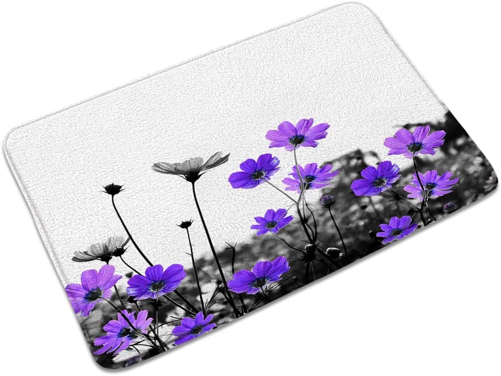 Purple Grey Floral Bath Mats for Bathroom Daisy Cosmos Flowers Garden