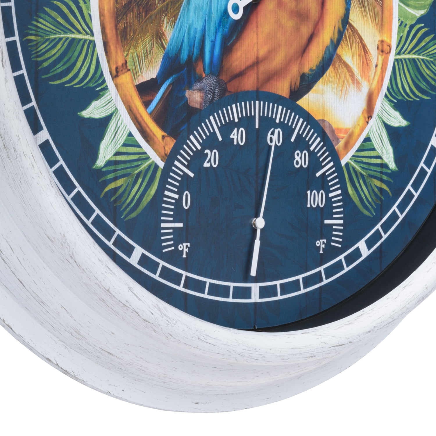 La Crosse Clock 15.75 inch Indoor/Outdoor Quartz Wall Clock w/ Temp - Margaritaville Macaw, 433-3841MV6T