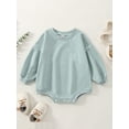thumbnail image 2 of Faithtur Bébé Filles Garçons Romper Couleur Unie Manches Longues Col Rond Combinaisons Automne Hiver Casual Bodysuits, 2 of 8