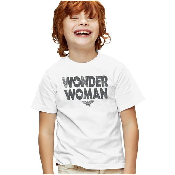 Wonder Woman Star Logo Kids T Shirt for Youth Boys and Girls, White, X-Large