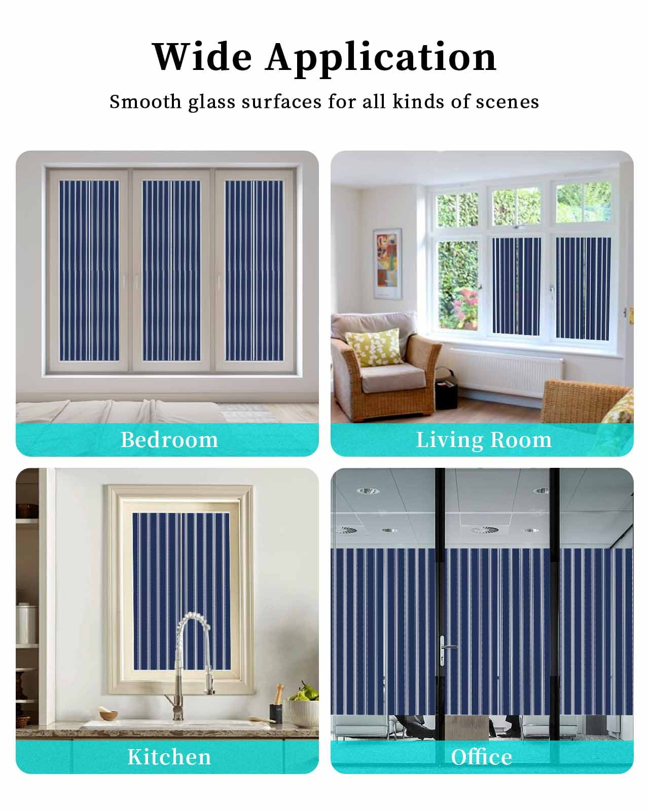 Window Privacy Film,Navy Blue White Stripes Sun Blocking Window Tint Film Heat Control One Way Blackout Window Film,Geometric Vertical Linens Modern Minimalism Non Adhesive Static Cling 29.5x78.7 In