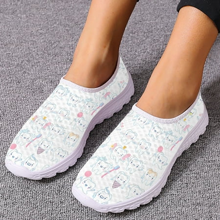 

Cartoon Dental Loafers Pink Tooth Print Comfortable Breathable Shoes Medical Nurse Shoes Women s Slip On Shoes Flat