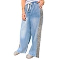 thumbnail image 7 of Women's Beau Blue Wide Leg Jeans with Leopard Striped Side Panels – Casual Everyday Style, 16, 7 of 7