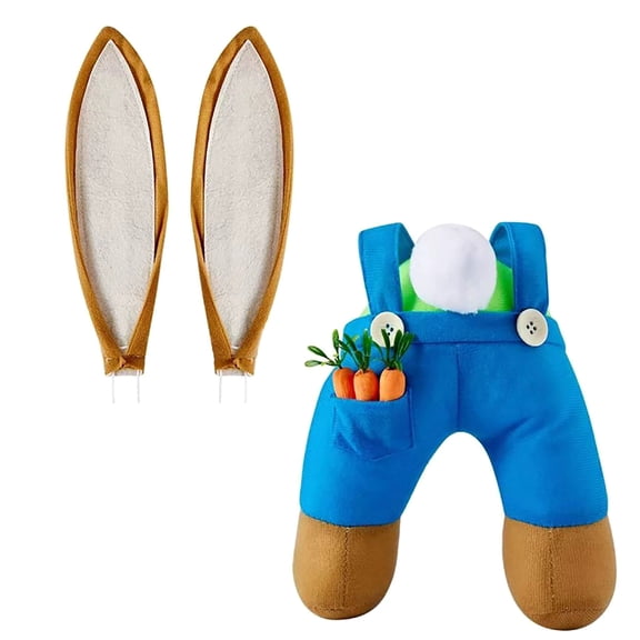 Plush Bunny Costume Set with Overalls Carrot Pocket and Detachable Ears for Home Decoration or Themed Events