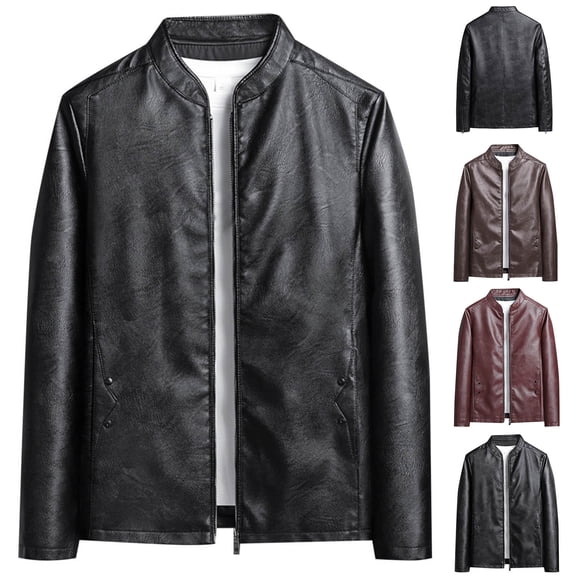 Men's Casual Zip Up Slim Bomber Faux Leather Jacket Motorcycle Biker Jackets Fashion Fall Jackets Coat