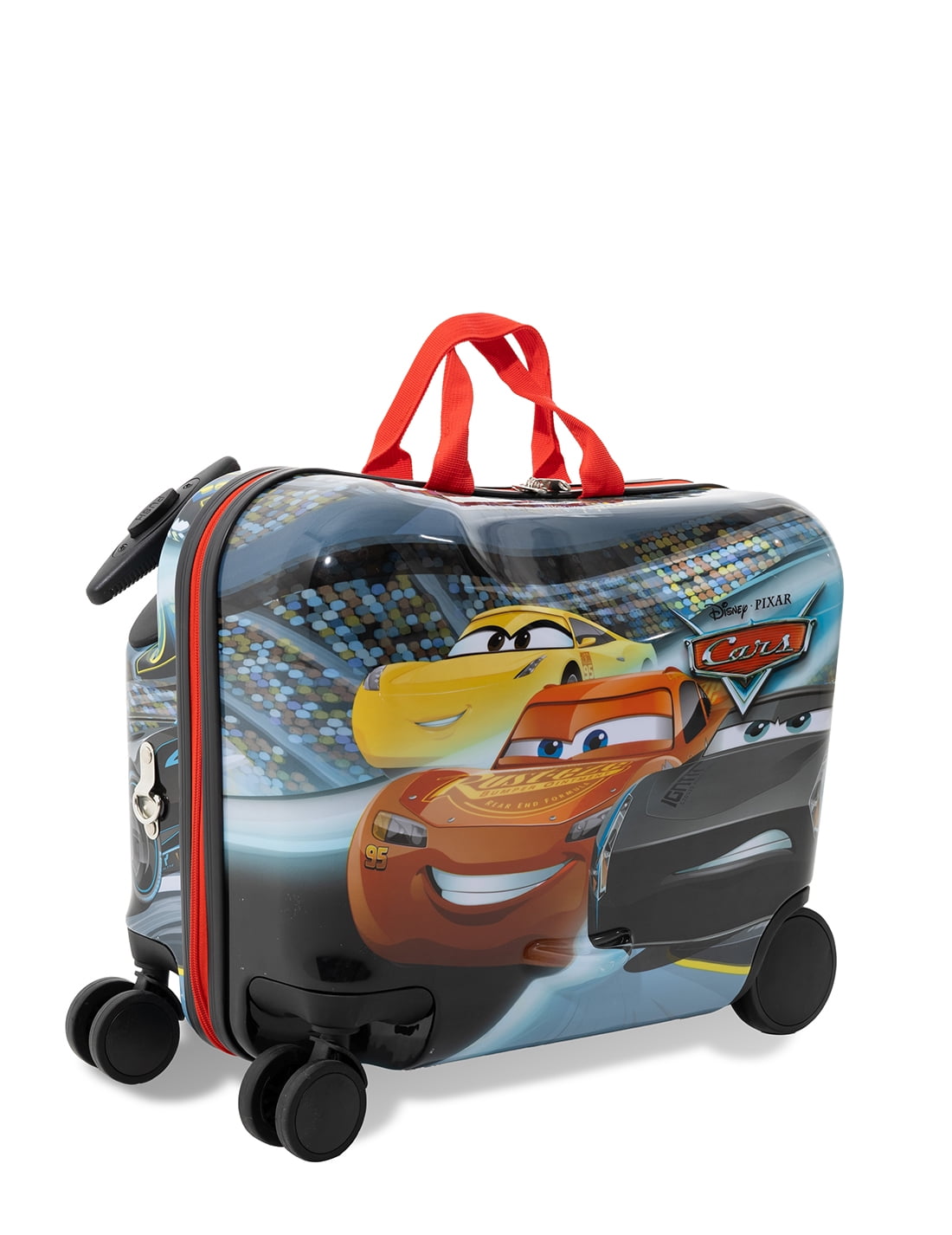 Kid's Disney Cars Lightning McQueen Character Ride On Scooter Hardside Luggage for Boys and Girls -Red