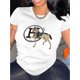 thumbnail image 1 of Camiseta deportiva informal y sencilla de manga corta con diseño creativo de caballo y alfabeto para mujer, ideal para vacaciones de verano y para el tiempo libre., 1 of 7