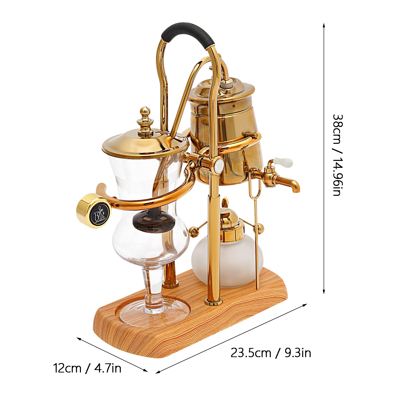 13.53oz Royal Belgian Belgium Balance Syphon Coffee Maker Siphon Brewer Golden for Homes, Coffee Shops