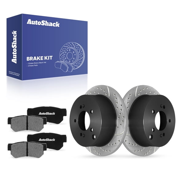AutoShack Rear Solid Drilled & Slotted E-Coated Brake Rotors   Ceramic Pads 6-PC Brake Kit Replacement for 2011-2016 Kia Sportage 2010-2015 Hyundai Tucson ShadowGuard 11.18" (284 mm)