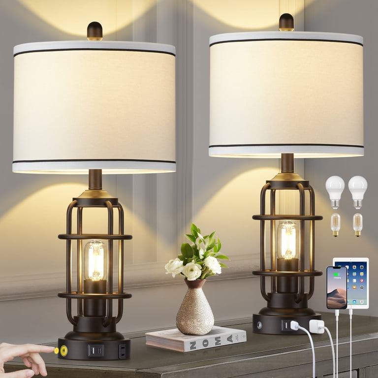 Cinkeda 25.3" Industrial Table Lamp Set of 2 with USB photo 4