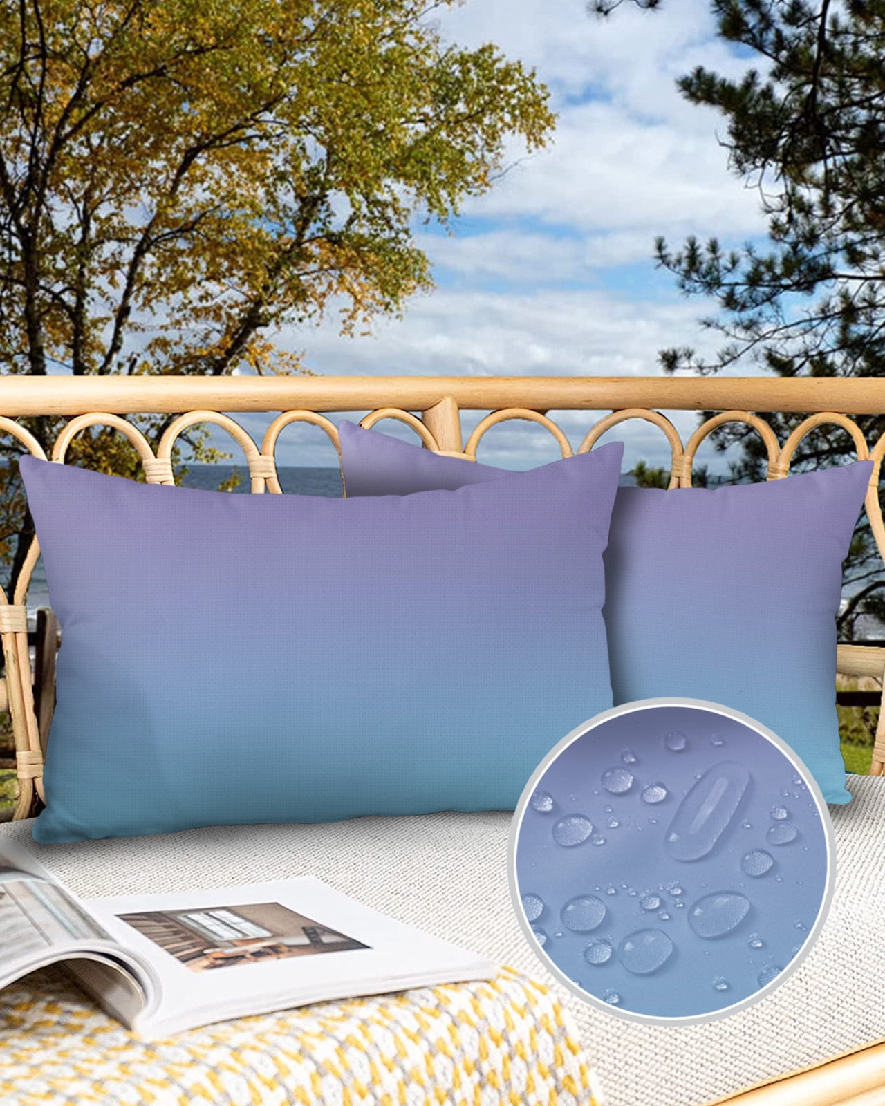 Pack of 2 Outdoor Pillow Covers, Purple and Blue Gradient Waterproof Square Throw Pillowcase Cushion Decorative Pillow Covers for Couch Patio Tent, 20x12 in