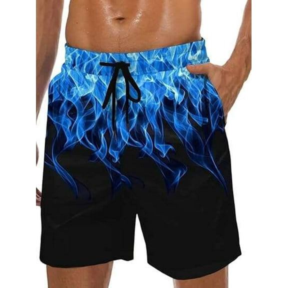 JASGARDE Men's Swim Trunks Hawaii Series Pattern Fashionable Sports Beach Shorts with Pockets Size S-3XL
