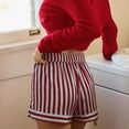 thumbnail image 3 of Gupgi Short à Rayures Rouges pour Femme Short Pyjama Taille Élastique Bouton Décor Jambe Droite Pantalon Court Été Short de Sommeil, 3 of 6