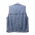 thumbnail image 3 of MPWEGNP Women's Distressed Cropped Denim Vest Button Down Casual Loose Sleeveless Washed Jean Jacket Light Blue XXL, 3 of 4
