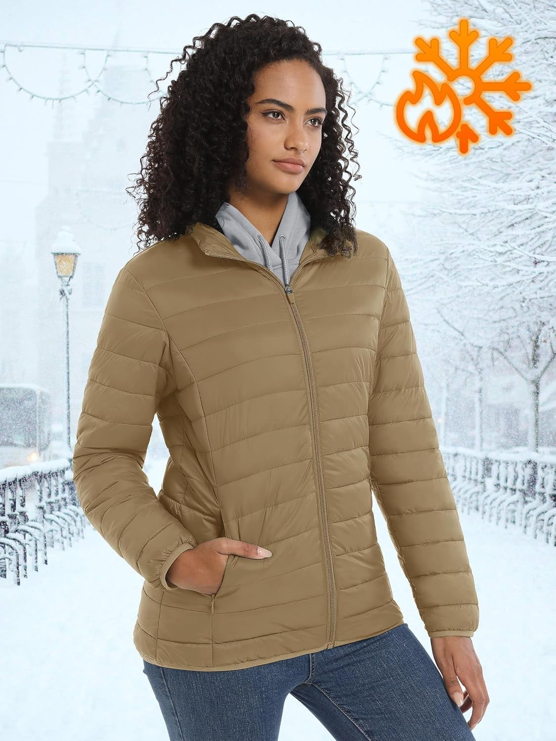 TACVASEN Women's Lightweight Quilted Puffer Jacket With Hood - Water-Resistant Winter Coat With Zippered Pockets