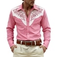 thumbnail image 3 of Mens Shirts Casual Allover Print Long Sleeve Button Down Top Western Cowboy Theme Carnival Dress Comfortable Shirt for Men Pink XXL, 3 of 5