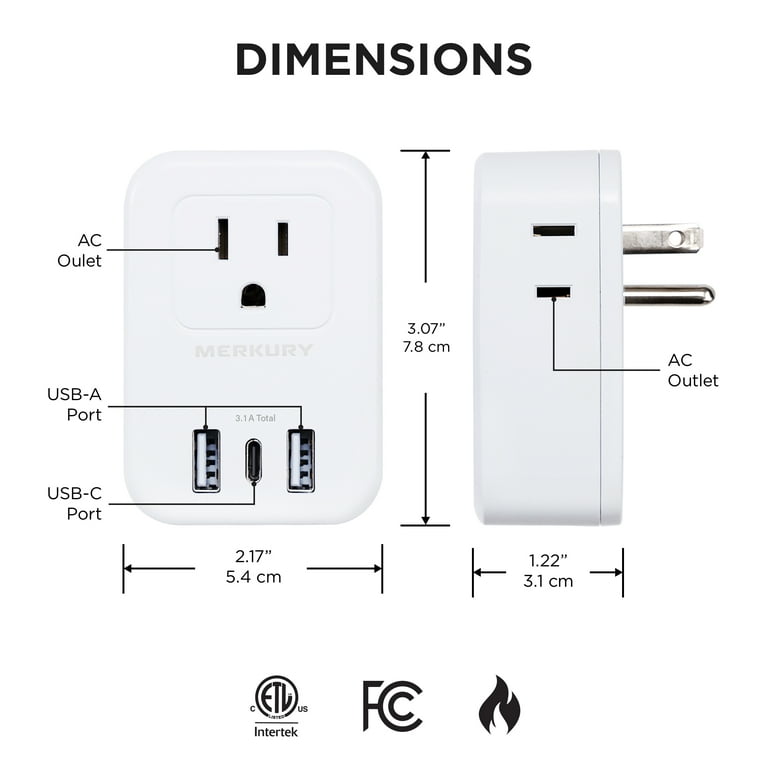 Merkury Innovations 6 Outlet Surge Protector with EU Travel