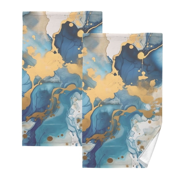 2 Pcs Hand Towel Set Sapphire Blue Gold Marble Cotton Absorbent Soft Face Towels Bath Towels for Bathroom Kitchen Shower Hotel Decor 16"x28"