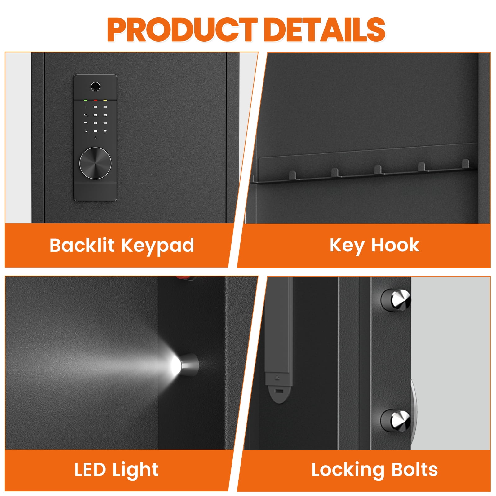 53.15" Wall Safe Between The Studs, Biometric Fingerprint Hidden Safe With Dual Alarm System And Silent Mode, Wall Gun Safe With 3 Adjustable Shelves And Magnetic Slot(fingerprint)