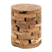 DecMode Brown Contemporary Round Stacked Brick Style Wood Accent Table, 14"W x 18"H