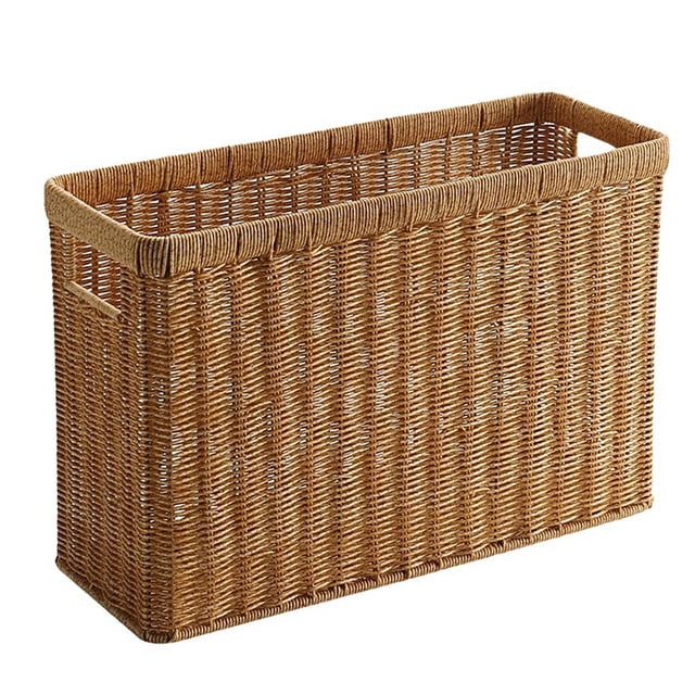 Leojiow Magazine Woven Rattan Magazine Rack With Handles Rectangular Storage For Newspapers Bottles Home Desk Brown Magazine 38X15X26Cm Utility