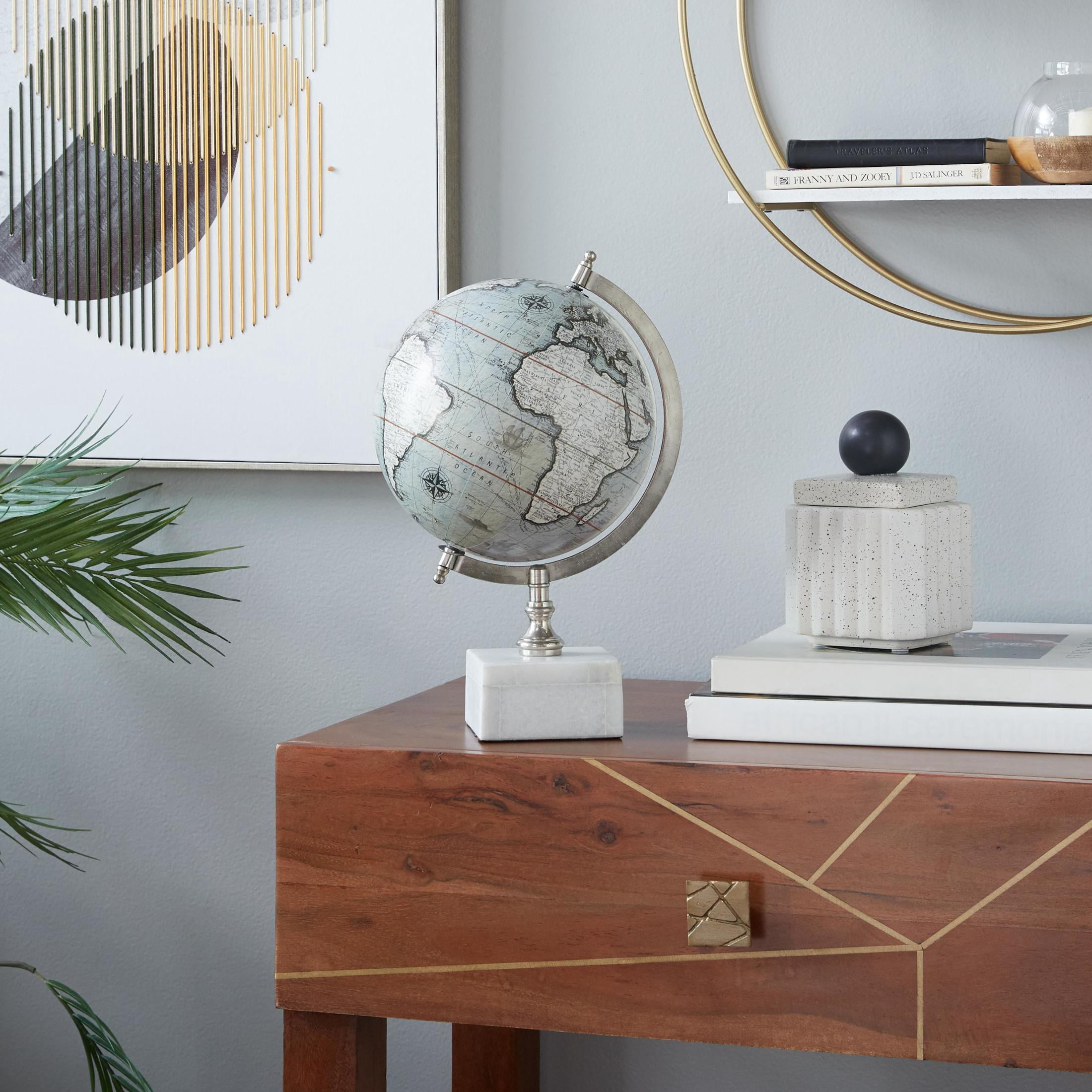 DecMode 9" White World Map Globe with Marble Base