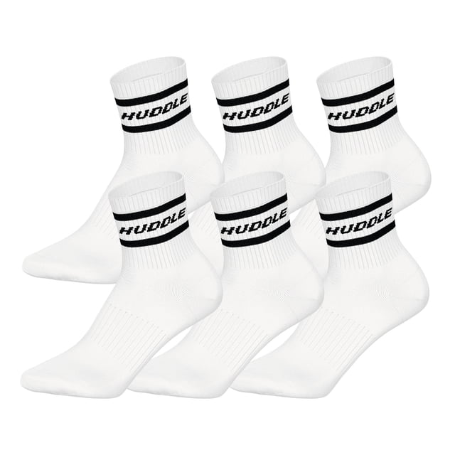 HUDDLE Calcetines Unisex, pack de 6 – Rayas, logo, Short Crew, calcetines deportivos, color liso Blanco 39-42