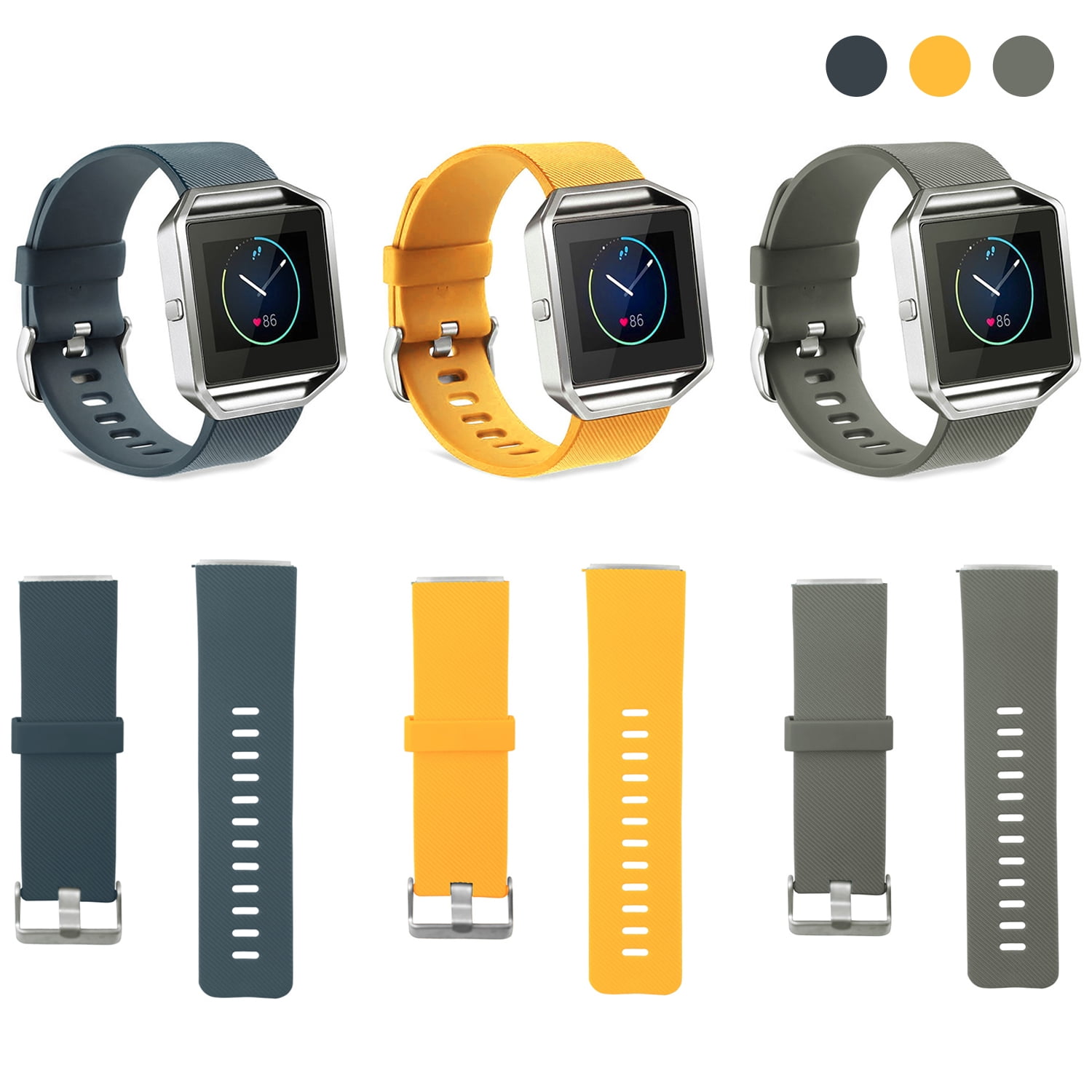 Smartasin - Smartasin 3Pack Waist Bands for Fitbit Blaze Sport Silicone Replacement Straps for