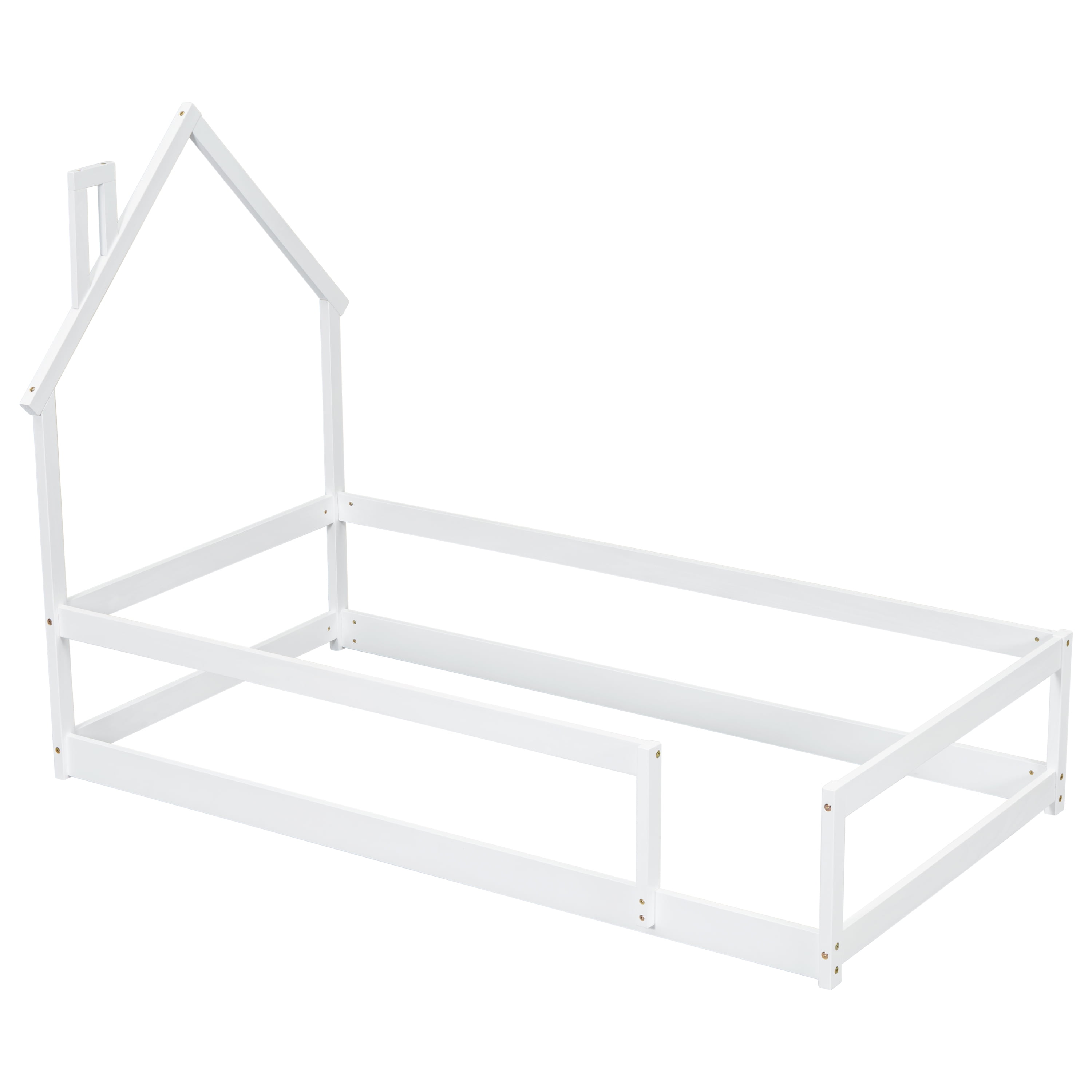 Euroco Wood Twin Size Daybed, House Floor Bed with Fence for Bedroom, White