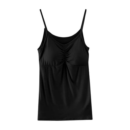 UYISJ Womens Tank Top with Built in Bra Shirt Solid Color Padded V Neck Spaghetti Strap Top Casual Basic Camisole