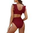 thumbnail image 2 of Deago Maternity High Waist Bikini Set Swimsuit Two Piece Ruffle Sleeve Cute Bathing Suit Ruched Pregnancy Swimwear (Red, L), 2 of 10