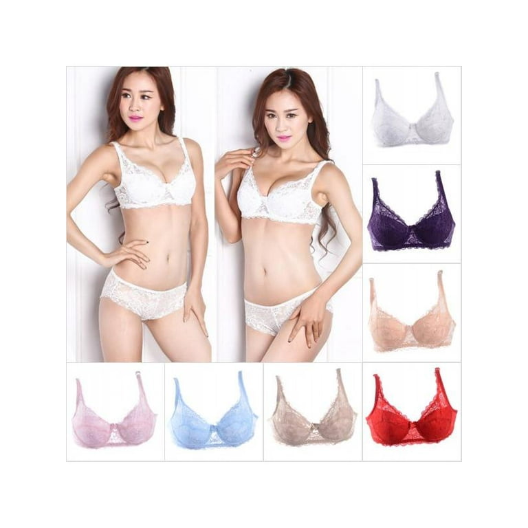 Women Sexy Lace Bra Underwire Push Up Lace Bralettes Padded Lace Bralettes  Bandeau Bra,Cute 3/4 Cover Multi-color Everyday Bra,Adjustable Strap  Comfort Classic Seamless Beauty back Lace Bra,White 