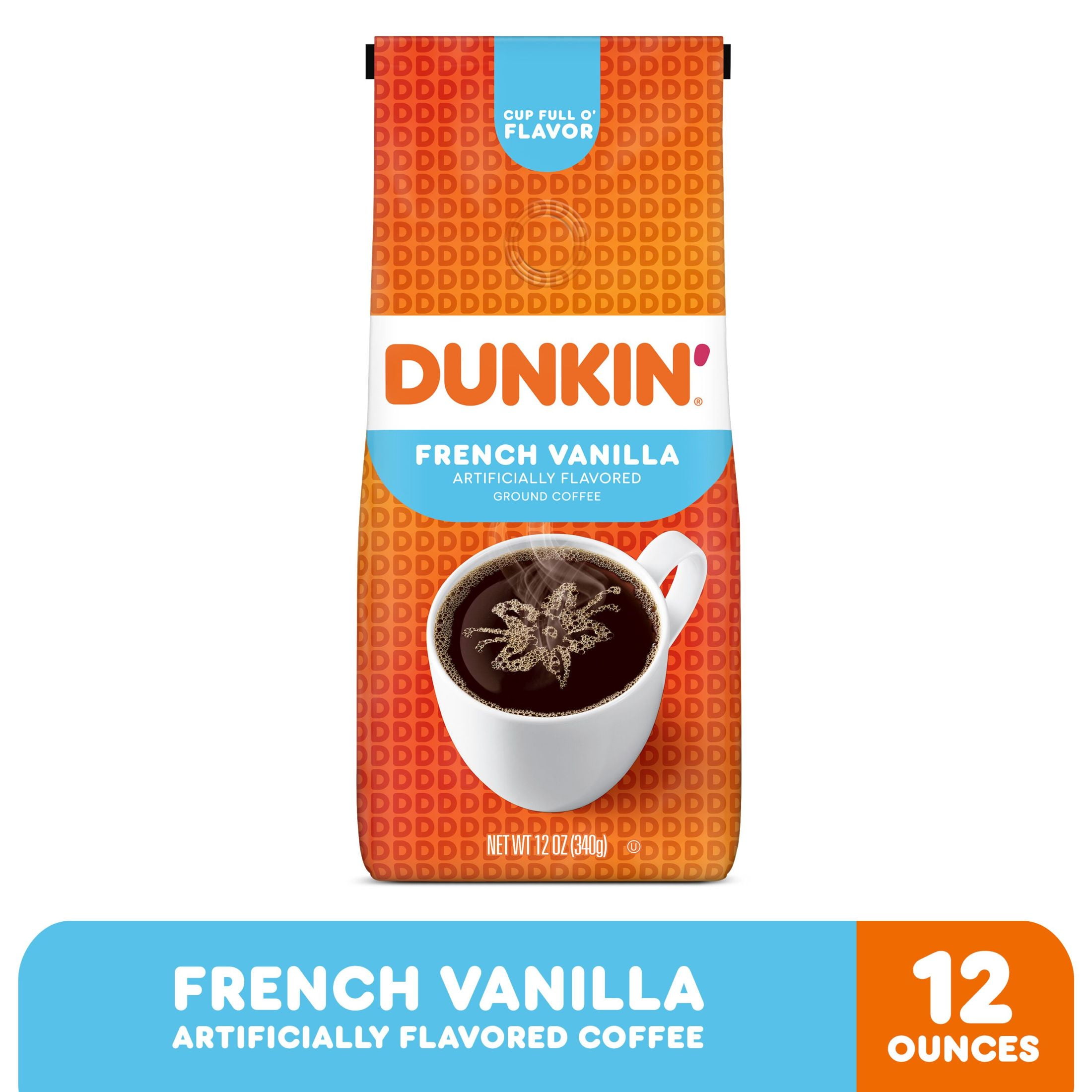 (6 pack) Dunkin’ French Vanilla Artificially Flavored Coffee, Ground Coffee, 12 oz Bag