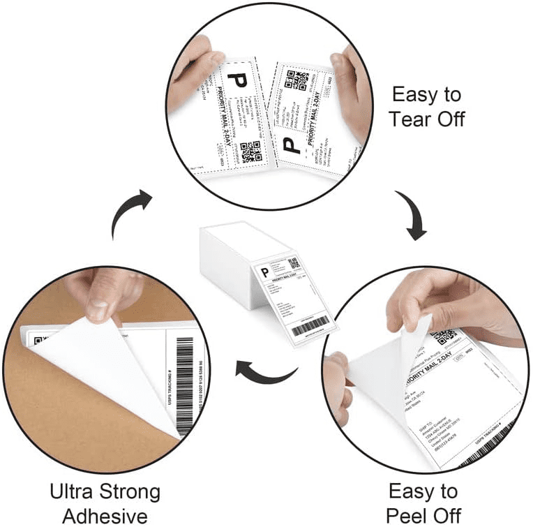 4 x 6 Direct Thermal Labels（6000 Labels）FanFold Perforated Labels ,Premium Adhesive Shipping Labels for Most Direct Thermal Printers