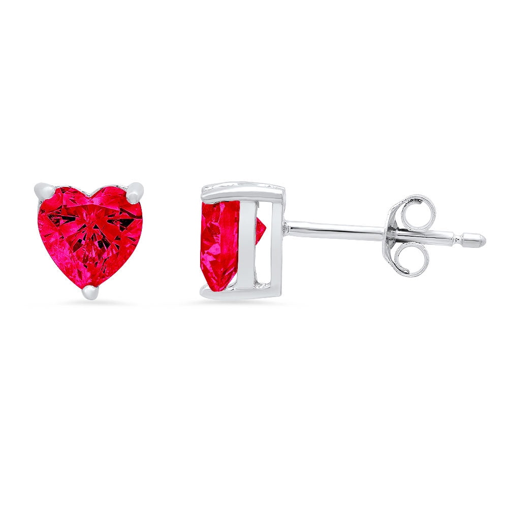 Details about   1ct Heart Cut Simulated Ruby Stone Real 18k White Gold Earrings Screw back 