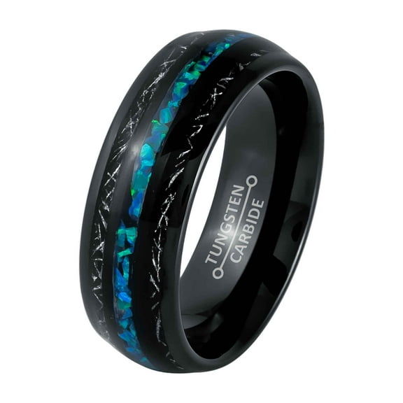 Jewelry Avalanche Titanium & Opal Inlay Mens Wedding Band Black Tungsten Carbide Engagement Ring 8MM